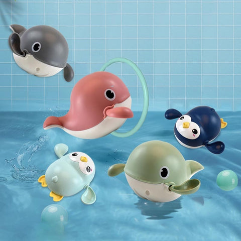 Bath Toys Baby Water Chain Clockwork Cute Cartoon Animal Tortoise Infant  Swim Penguin Fish Wound-Up Kids Beach Water Bath Toy